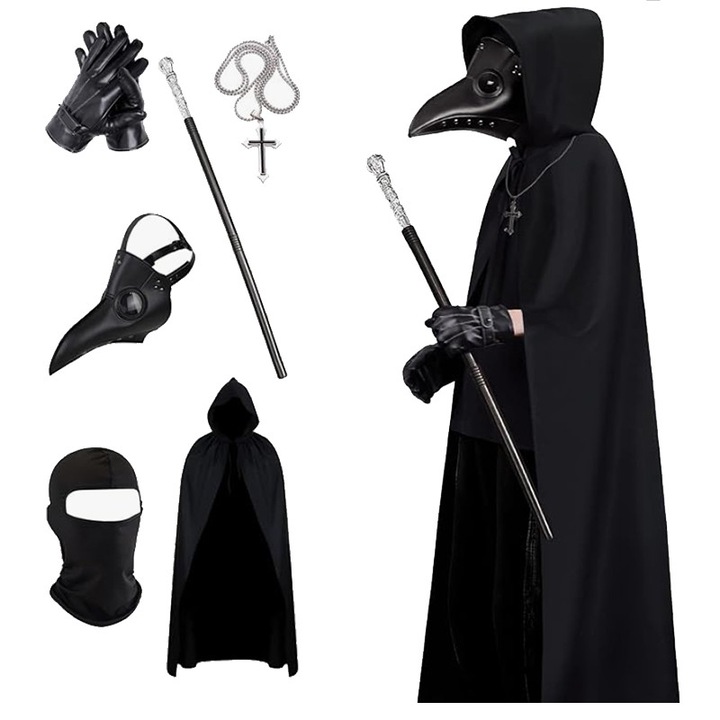 Costume de Halloween, recuzita pentru costum de masca de doctor al ciumei, 6 piese