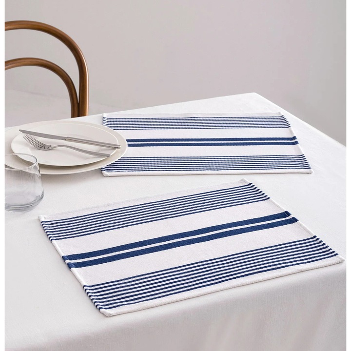Suport farfurie set 2 bucati, Madame Coco, navy blue/beige, 45x35cm