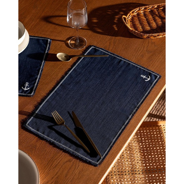 Suport farfurie Madame Coco Ancre set 2 piese albastru navy 32x48cm