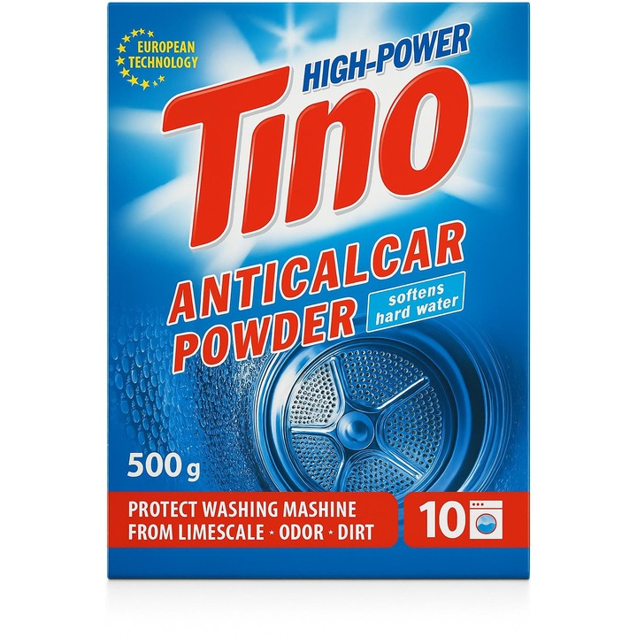 Tino Anticalcar pudra 500g, 10 utilizari, protejeaza masina de spalat de calcar, murdarie si mirosuri