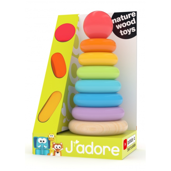Sortator de inele din lemn, J′adore, Rainbow, 8 bucati