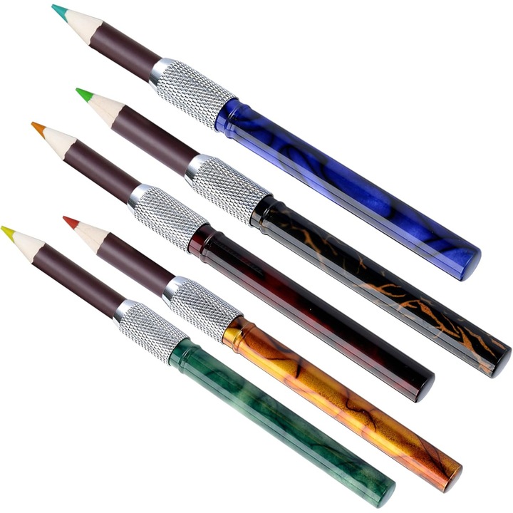 Set 5 extensii pentru creioane, Art-n-Fly, sistem de prindere prin infiletare, design marmura, 10 cm, Multicolor