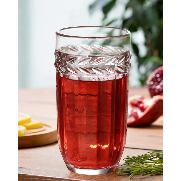 Set 4 pahare pentru bauturi racoritoare, Madame Coco, 350 ml, sticla, design ergonomic