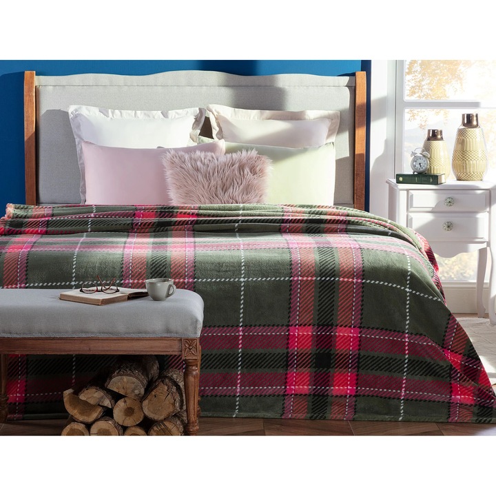 Madame Coco Antonin dupla takaró, poliészter, khaki/rózsaszín, 200x220cm