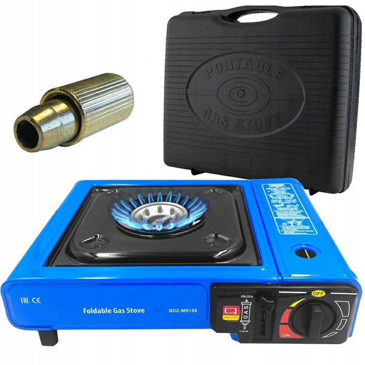 Kemping Gáztűzhely szett, Forsage, Ház - Fém, Teljesítmény - 2500 W, Égő Átmérő - 8,5 Cm, Láng Hőmérséklet - 700°C, 34 cm x 25 cm X 8,5 cm, Kék