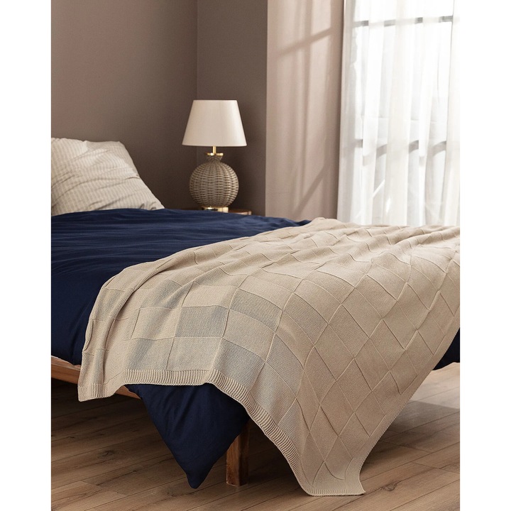 Kötött takaró, Madame Coco, bézs, 160x220cm