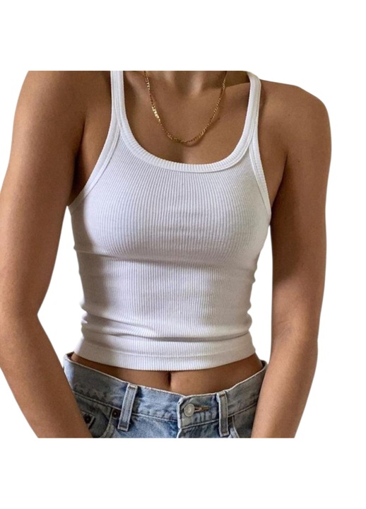 Rövid ujjú női trikó, fehér, kötött, XS