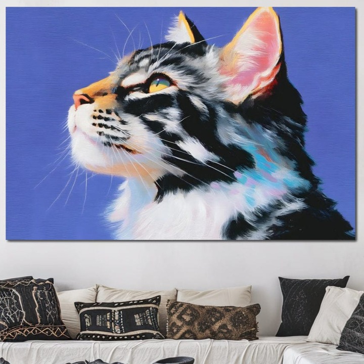 Tablou Canvas Premium, LuxCanva® M1220, In Asteptarea Zorilor, 70 X 100 CM, Panza Bumbac 100% 400g/m2, Sasiu Lemn, Profil, Pastel, Portret, Felina, Meditatie, Ganduri, Privire, Luminos, Senin, Visare, Birou, Living, Camera Copil