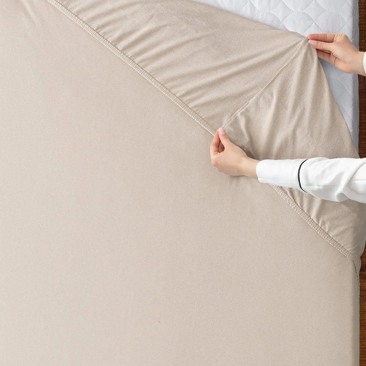 Cearceaf de pat elastic 100% bumbac, Madame Coco, 120x200cm, culoare piatra