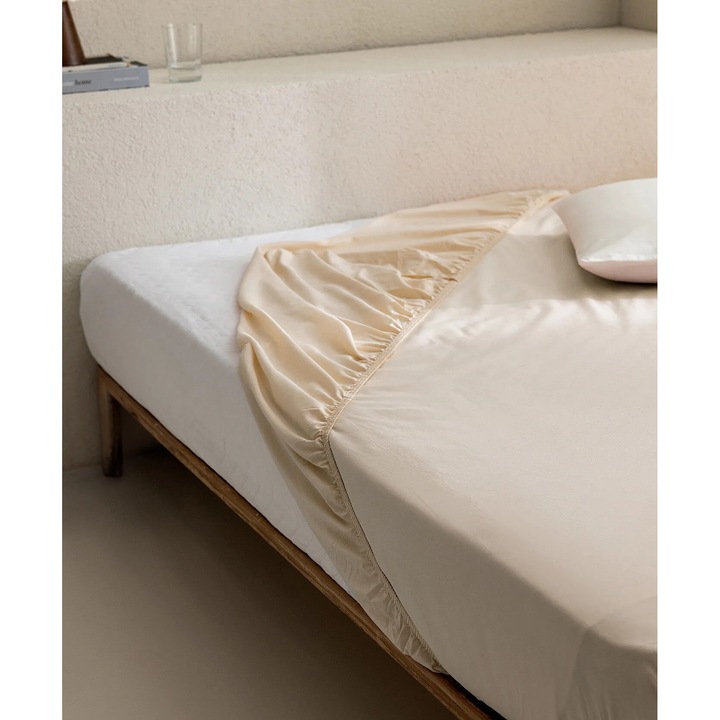 Cearceaf de pat King Size Plus, Madame Coco, bumbac, 200x200cm, bej