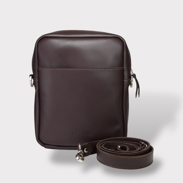 Férfi válltáska, valódi bőr, cipzáras, állítható pántú, személyre szabott