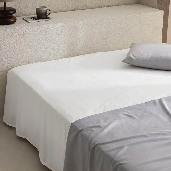 Cearceaf de pat dublu, Madame Coco, bumbac, alb, 240x260cm