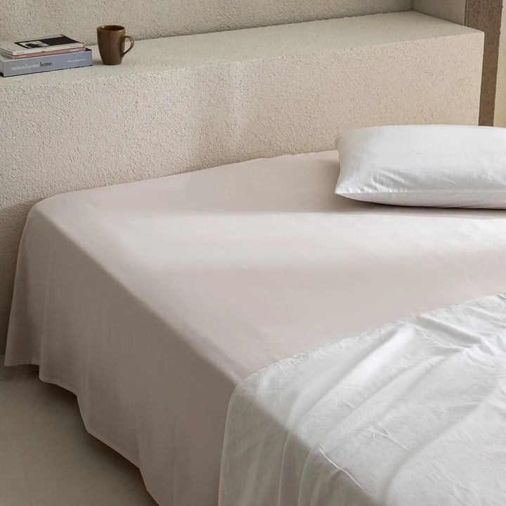 Cearceaf de pat King Size, Madame Coco, Bumbac 100%, 260x280cm, culoare Stone