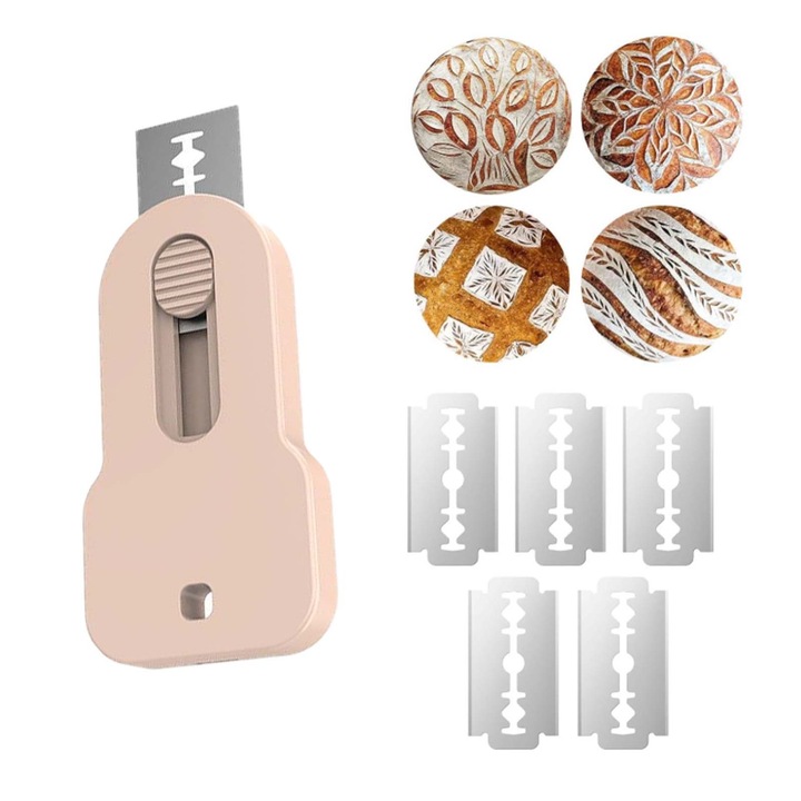 Feliator de paine TREXORA, set cu 5 lame, design magnetic, roz, 6.5x4.4x0.7cm