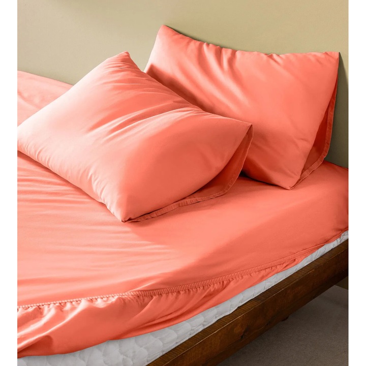 Set Cearceafuri King Size Madame Coco, Bumbac 100%, Flori Rodie, 180x200cm, 50x70cm