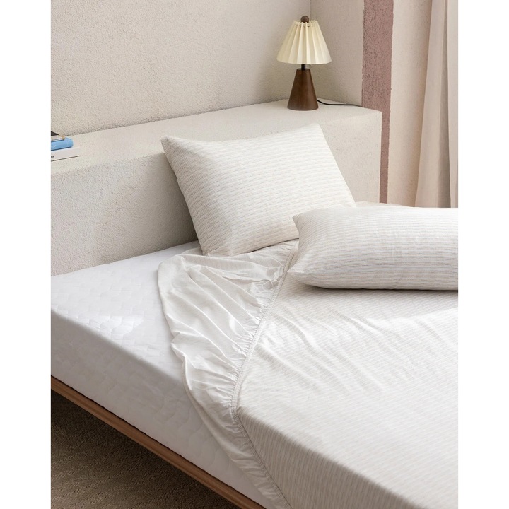 Set cearceaf cu elastic si fata de perna Madame Coco Carlo, bumbac 100%, ranforce, antracit, 100x200x70cm