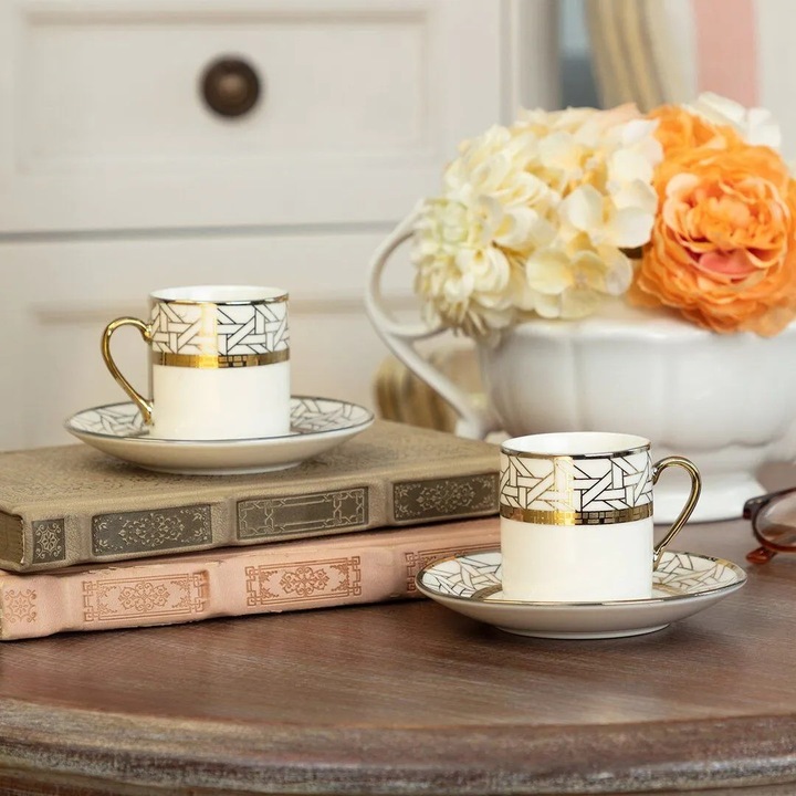 Set 2 Cani Portelan Madame Coco 80 ml, design elegant, capacitate mare