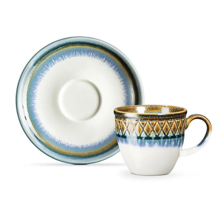 Set cani din portelan Madame Coco, 2 piese, albastru/verde, 90 ml