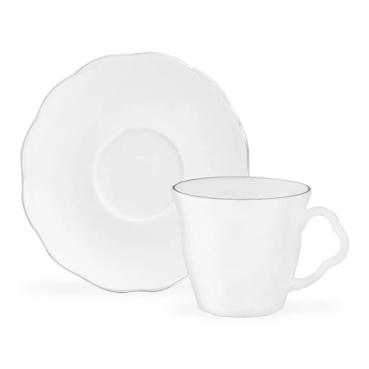 Set 12 Cani Cafea, Madame Coco, Alb/Silver, 90 ml, 6 Persoane