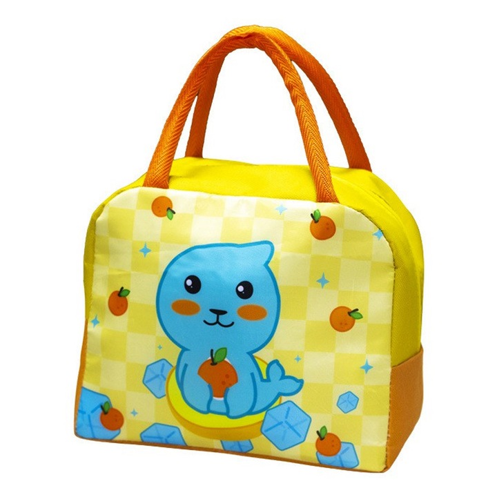 Изолирана чанта за деца, храна и напитки, 23x13x19 см, хладилна чанта, алуминиев вътрешен слой, XTO, жълта/оранжева