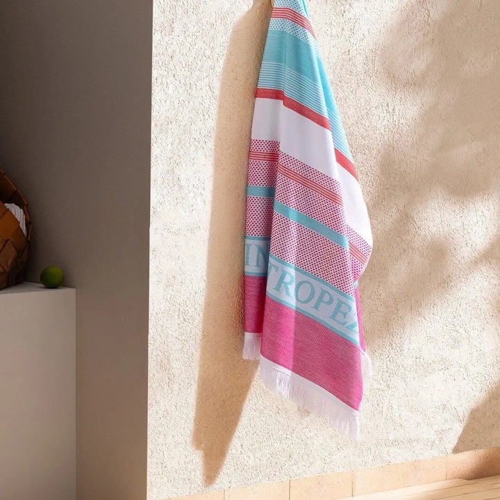 Плажна кърпа, Madame Coco, Tilda, фуксия/тюркоаз, 70x150 см, комплект от 1