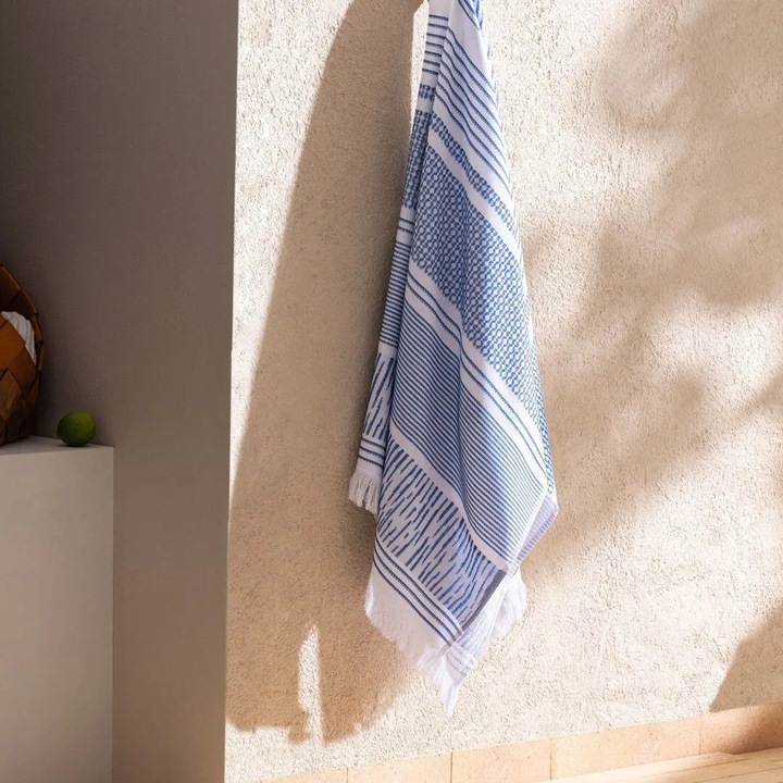 Плажна кърпа, Madame Coco, Clarette, памук, бяло/тъмносиньо, 70x150 см