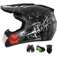Set casca motocross pentru adulti si tineri, casca full face Off-Road cu ochelari, manusi si masca, casca certificata DOT pentru Dirt Bike, ATV, MTB, Racing & Downhill, echipament usor si de protectie L