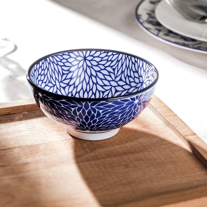 Bol din portelan nou, Madame Coco, Reve Bleu Drancy, design etnic, albastru, 10x10x5 cm