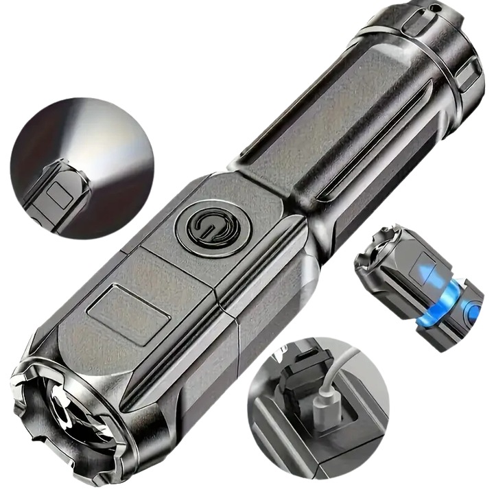 Lanterna portabila cu focalizare viariabila, reglabila, incarcare USB, 400 mAh, 100 lm, 13 cm