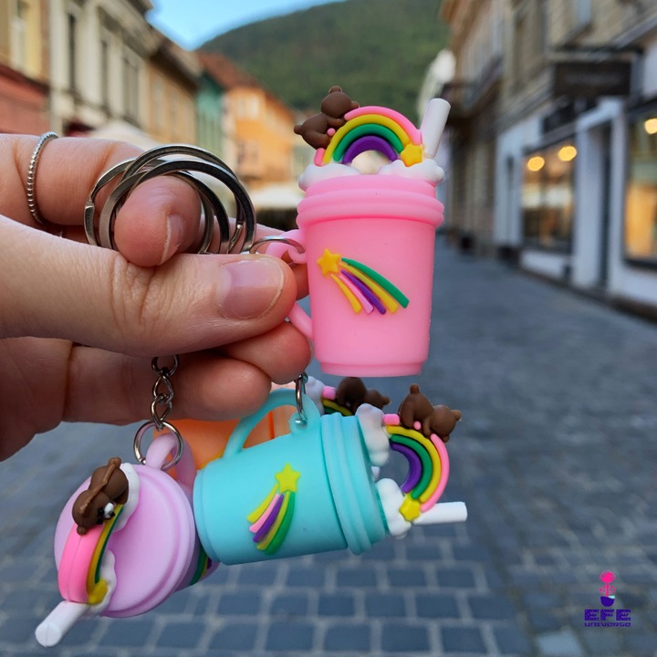 30 db-os puha szilikon buborékteás kulcstartó készlet, EFE UNIVERZUM, 3D minta stilizált tápiókával, szivárványminta, különböző színek