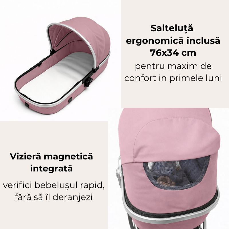 Carucior copii 2 in 1 Kidizi Moveo roz, landou transformabil in