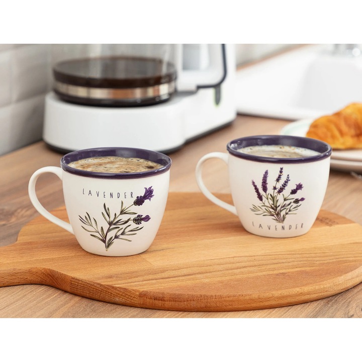 2 db-os Madame Coco bögre szett, Lavender Jardin, 8,9x7,5 cm, 240 ml, etno-modern dizájn