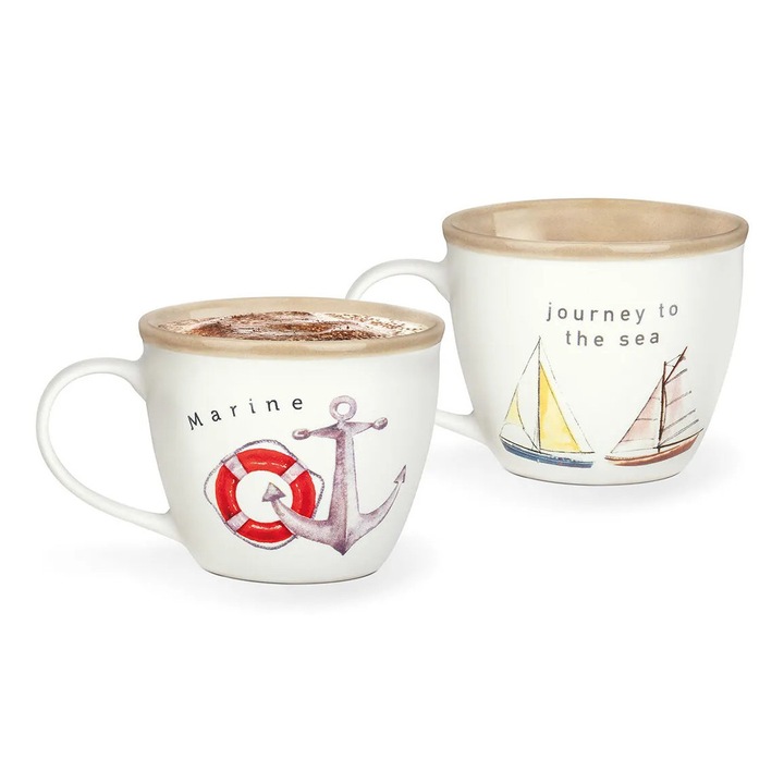 Set 2 Cani Marine Jardin, Madame Coco, 240 ml, 8.9x7.5 cm, portelan