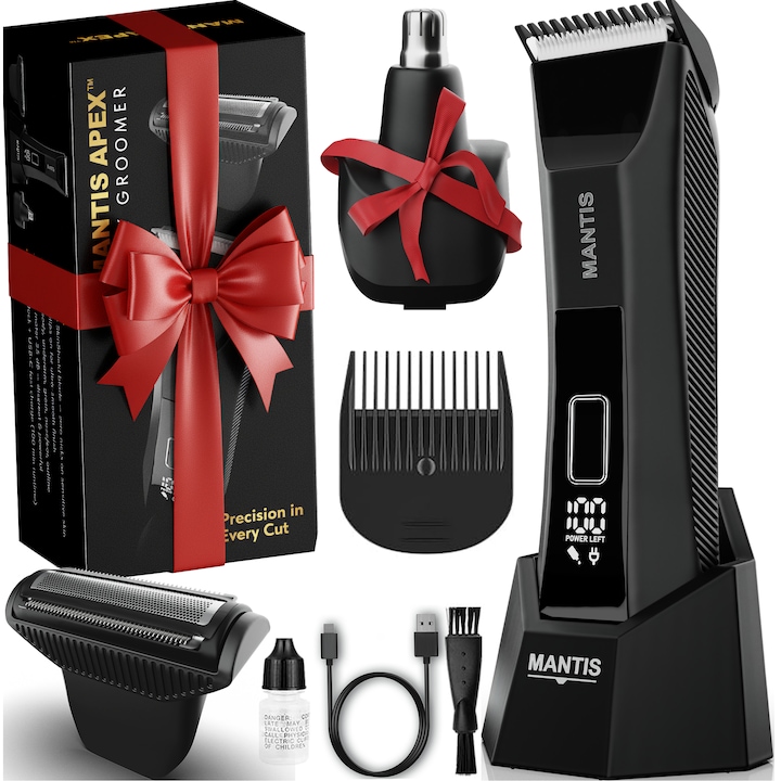 Masina de Tuns si Aparat de Tuns Profesional MANTIS APEX – Trimmer cu Ceramica, masina tuns si ras, aparat tuns barba parul, aparat tuns parul nas urechi, masina de tuns barba, aparat tuns zona intima, trimmer pentru corp barbati, IPX7, afisaj LCD, USB-C