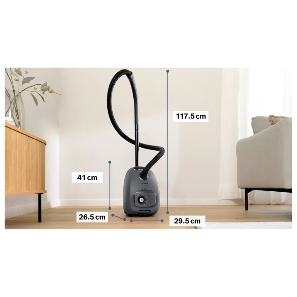 Aspirator cu sac BOSCH BGL41GR3H, 600 W, Sac 4 l, Filtru HEPA, Cablu retractabil 8m Grafit