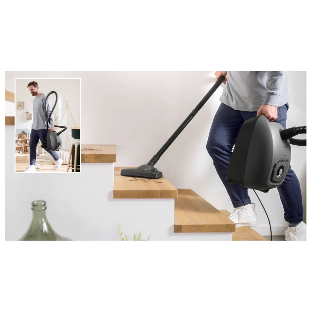 Aspirator cu sac BOSCH BGL41GR3H, 600 W, Sac 4 l, Filtru HEPA, Cablu retractabil 8m Grafit