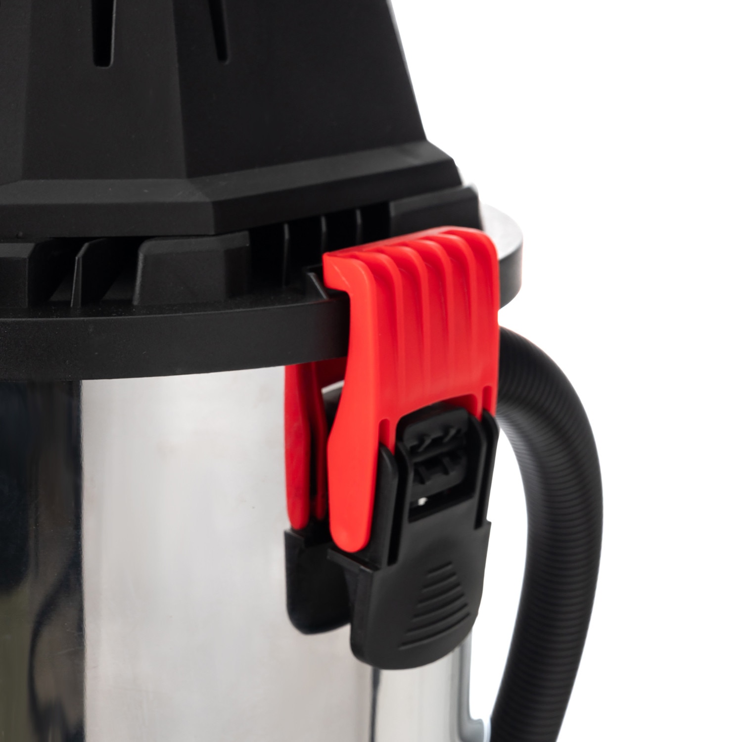 Aspirator umed/uscat, multifunctional, Lehmann Force, industrial, putere 1500W, priza pentru scule electrice 2000W, recipient 30L, Aluminiu, furtun 1.5 m, functie de suflare, 48.5x60x48.5 cm, 6.5 kg, argintiu/negru/rosu