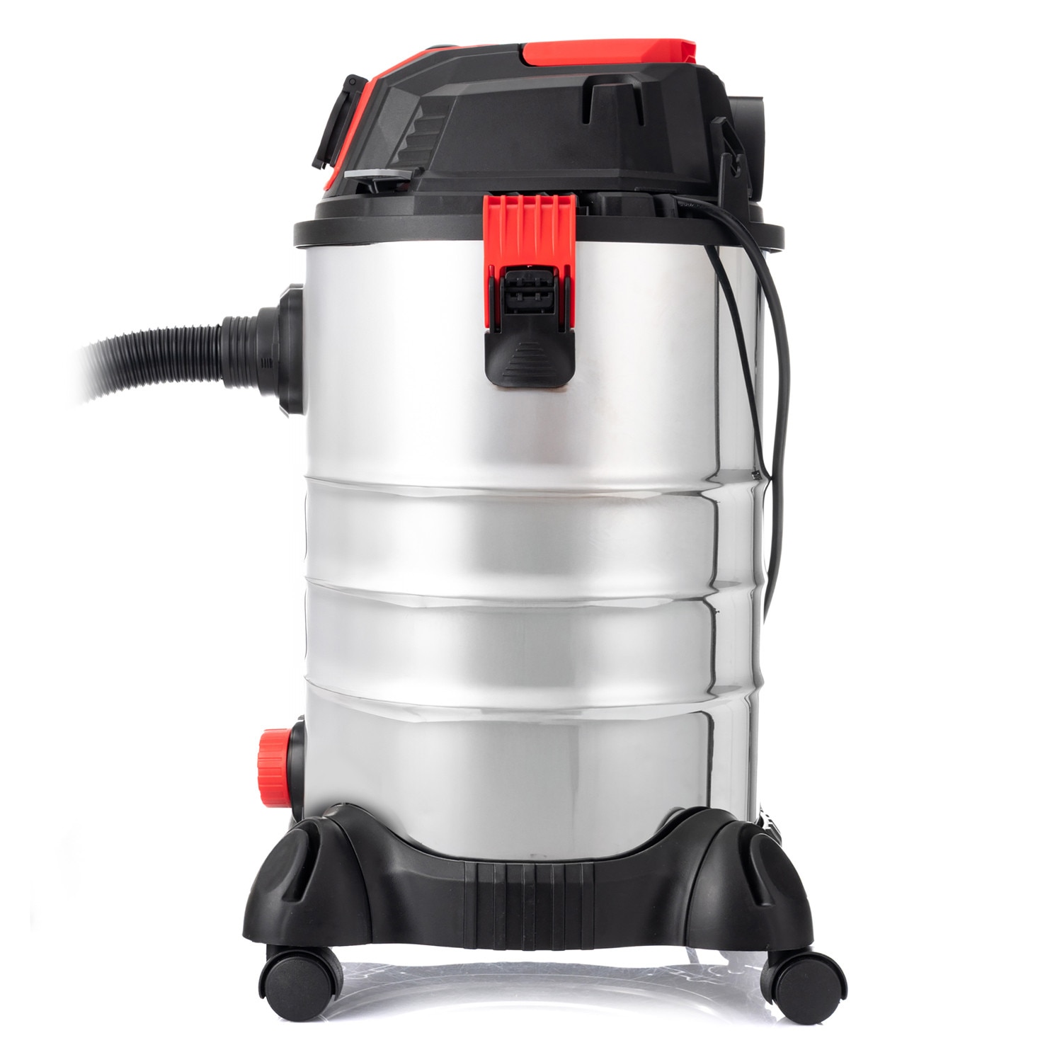 Aspirator umed/uscat, multifunctional, Lehmann Force, industrial, putere 1500W, priza pentru scule electrice 2000W, recipient 30L, Aluminiu, furtun 1.5 m, functie de suflare, 48.5x60x48.5 cm, 6.5 kg, argintiu/negru/rosu