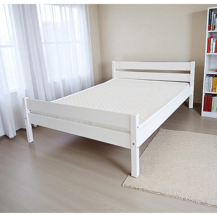 Pat matrimonial Sally, Transilvan, Lemn Masiv, Model 3/2, 120x200 cm, Alb