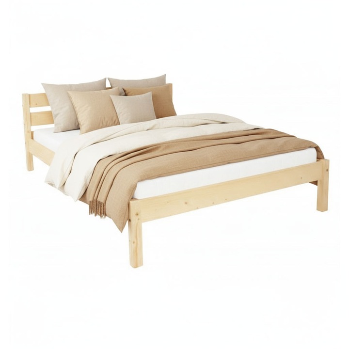 Pat matrimonial Sally, Transilvan, Lemn Masiv, Model 3/1, 120x200 cm, Natur