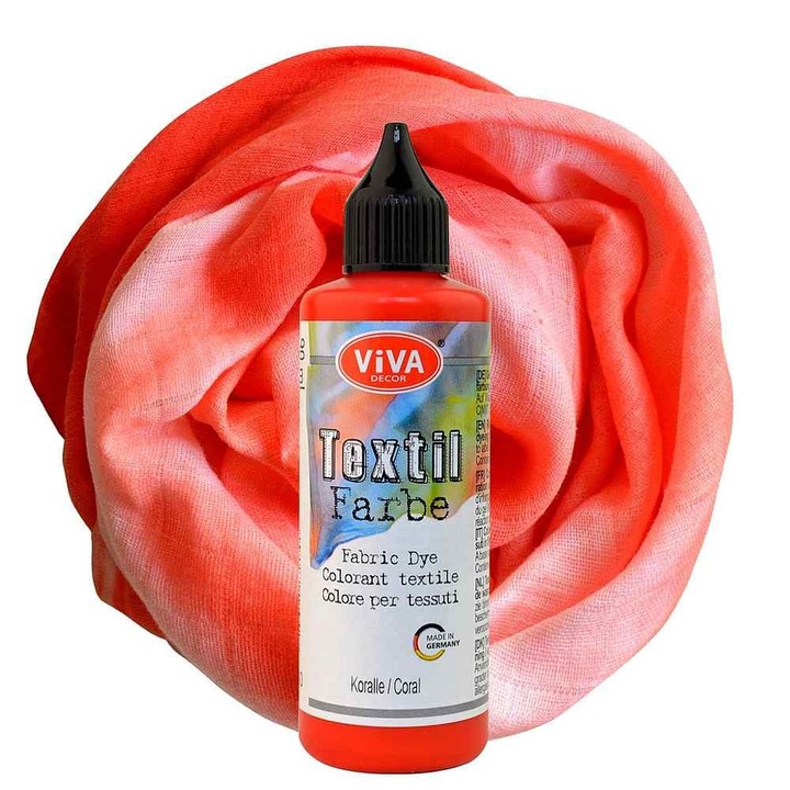 Vopsea pentru textile, lavabila, VIVA DECOR, 90 ml Rosu portocaliu (coral)