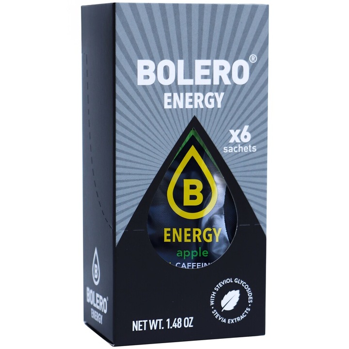 Bautura pulbere Bolero Energy Apple, 6 pachete a cate 7 g, cu stevia, fara lactoza si gluten