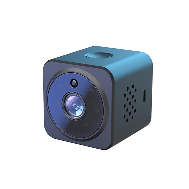 Mini kémkamera, Wi-Fi, Mágneses rögzítés, 360°-ban forgatható tartó, Valós idejű videó megfigyelés, Éjjellátó, Mozgásérzékelés, HD, otthoni használat, védelem és biztonság, fekete