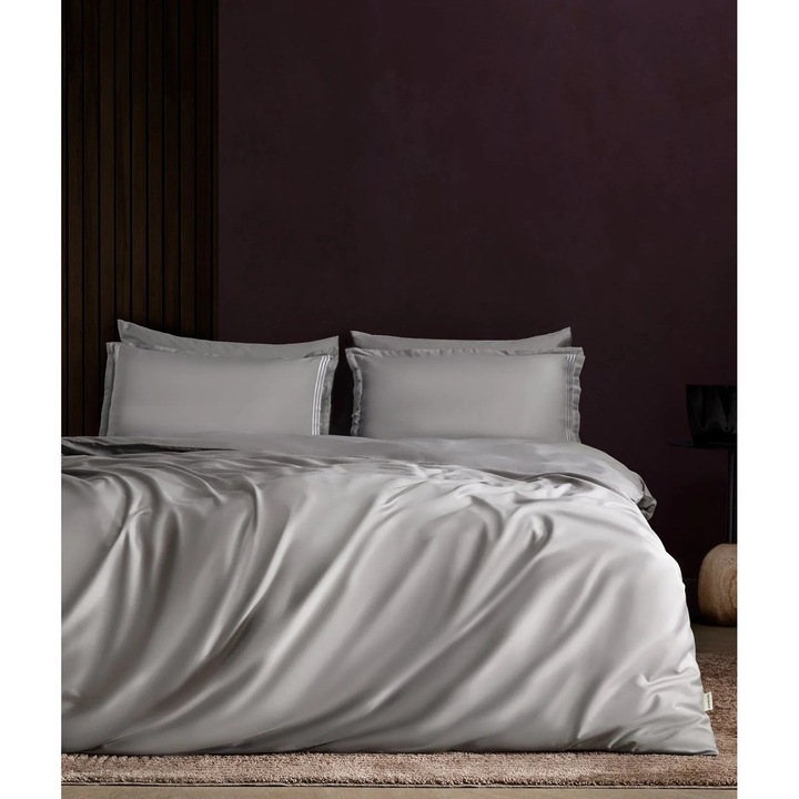 King Size ágyneműgarnitúra, Madame Coco, szatén bambusz, szürke, 240x220cm, 240x260cm, 4 párnahuzat