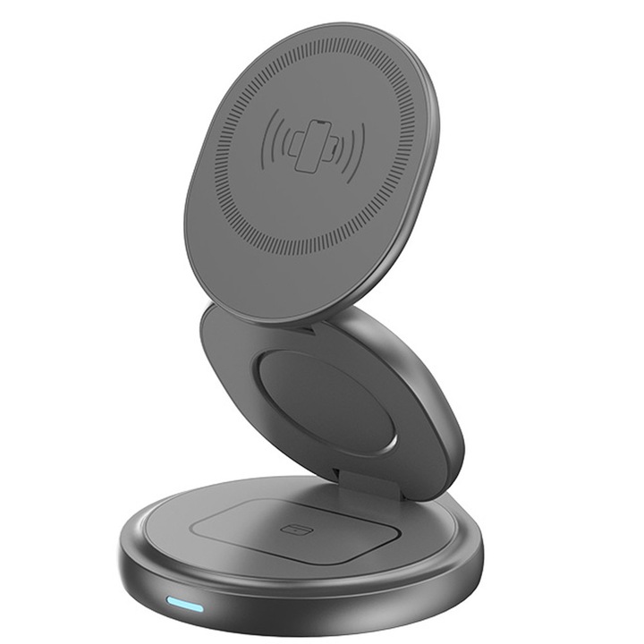 15W 3в1 магнитно безжично зарядно, съвместимо с MagSafe, първокласно качество, бързо зареждане, за iPhone 16, 15, 14, 13, 12, Pro, Pro Max, AirPods, Apple Watch, черно, Daden