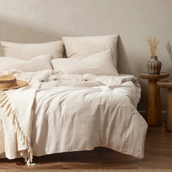 Szuper King Size ágyneműgarnitúra, Madame Coco, 100% pamut, rugalmas, bézs, 260x240cm