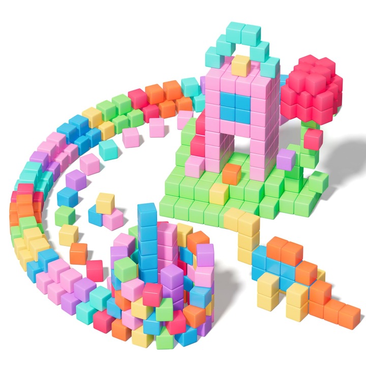 100 bucati blocuri magnetice, XICENRM®, cuburi magnetice pentru copii cu varsta intre 3 si 8 ani, jucarii educative STEM pentru copii mici si prescolari, cadou pentru zile de nastere, Paste, Craciun, Ziua Recuno