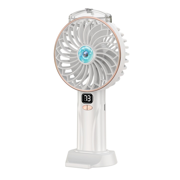 F106B Смарт LED вентилатор, 5 скорости, 2 режима на пръскане, 3000mAh, LED дисплей, бял, 22×11×4.3 см