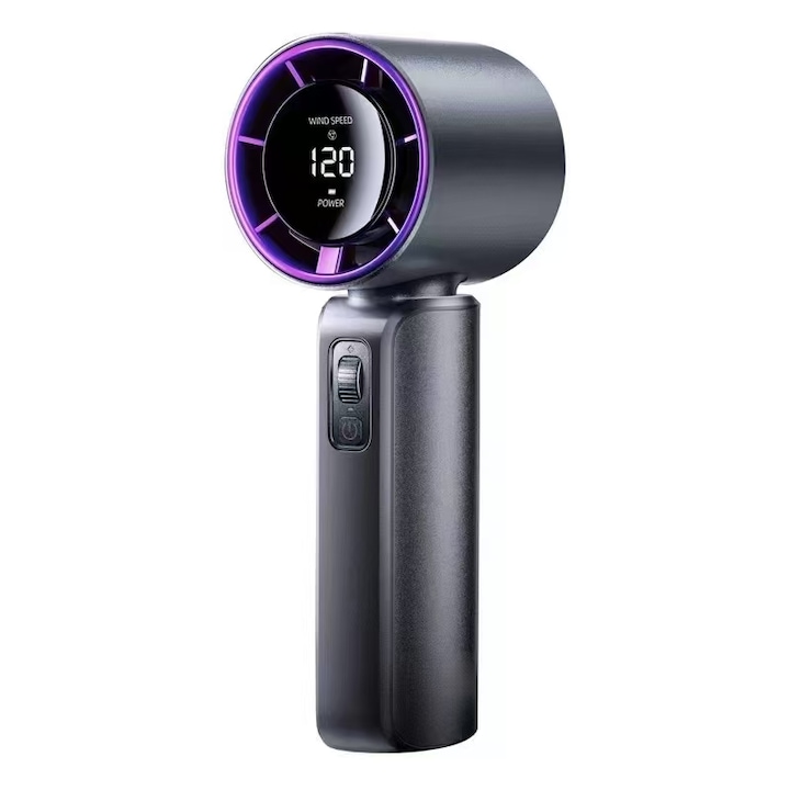 Z108 Ръчен вентилатор без лопатки, 120 скорости, 80000 об/мин, LED дисплей, батерия 3000mAh, сив, 175×63×59 мм