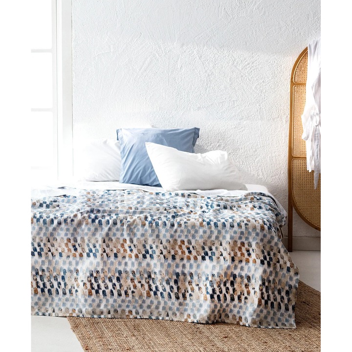 Lenjerie de pat King Size, Madame Coco, bumbac 100%, albastru, 240x220 cm